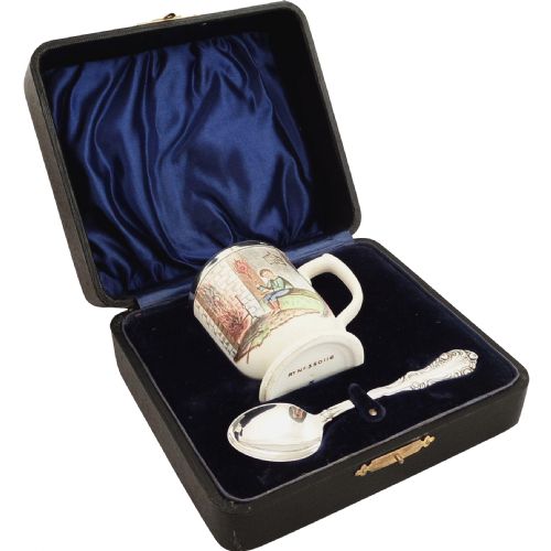 Antique Victorian Silver Mounted Nursery/baby Cup & Spoon - 1900 - Jack Horner