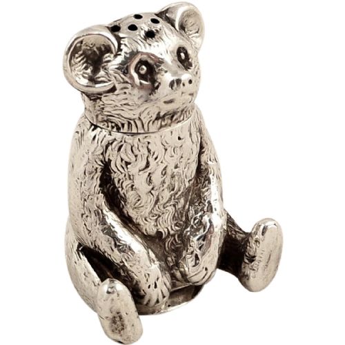 Antique Edwardian Sterling Silver Novelty Bear Pepper Pot 1909