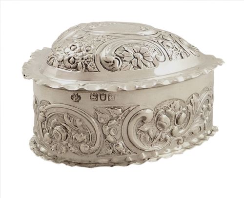 fig 1. Antique Victorian Sterling Silver Heart Trinket Box 1898