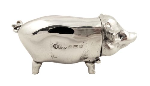 fig 1. Unusual Antique Sterling Silver 'Pig' Vesta 1930