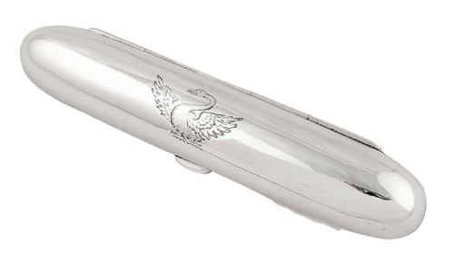 Antique Victorian Sterling Silver Single Cigar Case - 1897 - Armorial Crest