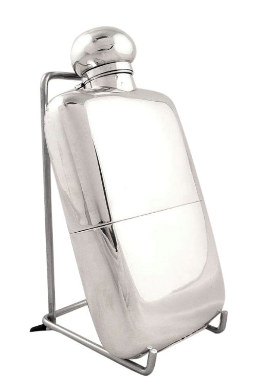 Super Antique Edwardian Sterling Silver Hip Flask with Cup - 1905