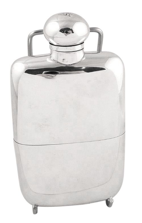 fig 1. Super Antique Edwardian Sterling Silver Hip Flask with Cup - 1905