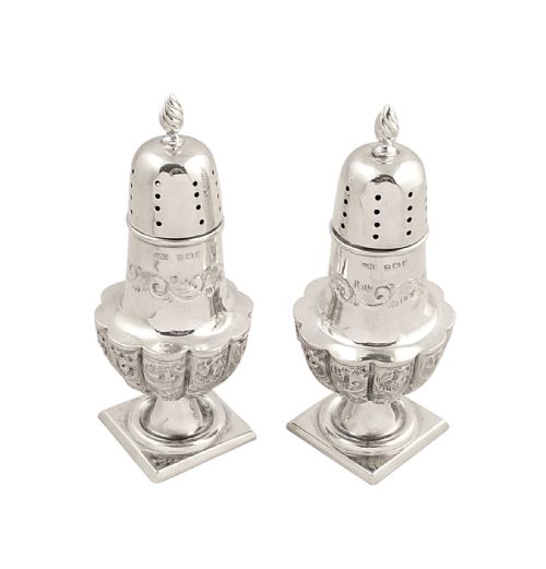 Pr Antique Edwardian Sterling Silver Peppers 1905