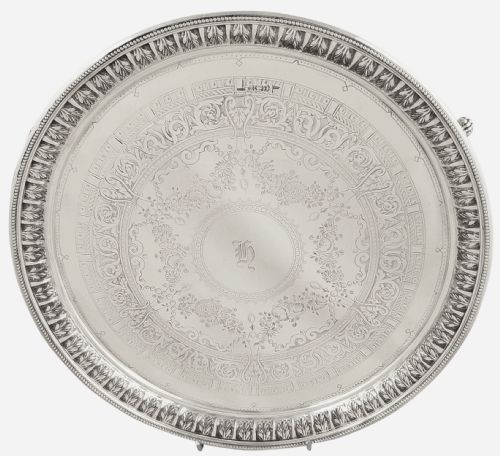 Antique Victorian Sterling Silver 12" Tray/salver - 1890 - H - Walker & Hall