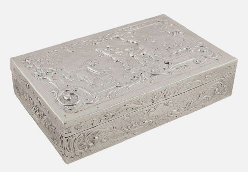 Antique German Silver Trinket Box with Scenes C1900 - Reusswig