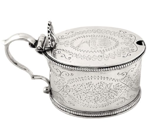Antique Victorian Sterling Silver Mustard & Liner 1872 - Armorial Crest