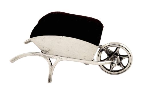 fig 1. Antique Sterling Silver Wheelbarrow Pin Cushion 1909