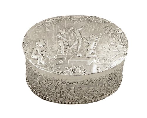 Antique Victorian Sterling Silver Trinket Box - 1892 - Artist & Sculpting Scenes