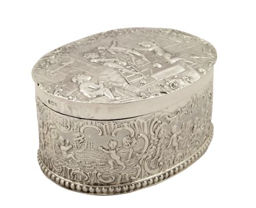 fig 1. Antique Victorian Sterling Silver Trinket Box - 1892 - Artist & Sculpting Scenes