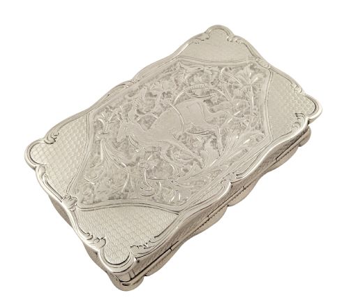Antique Victorian Sterling Silver Snuff Box - 1893 Stag