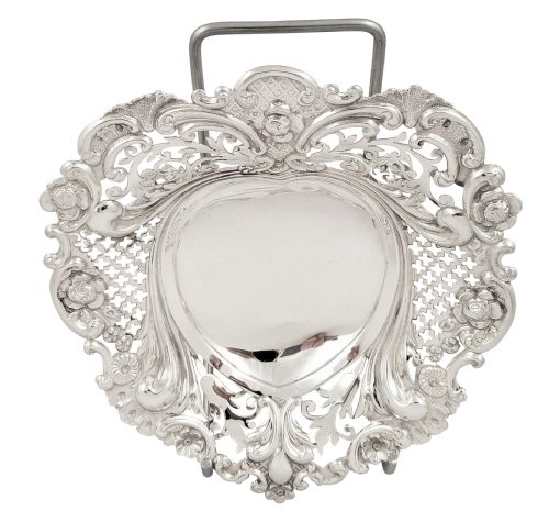 Antique Victorian Sterling Silver Heart Dish 1895