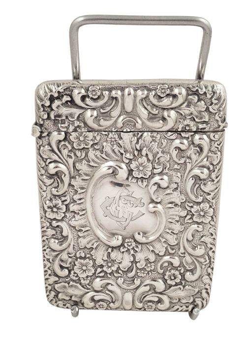 fig 1. Antique Edwardian Sterling Silver Card Case in Case 1902