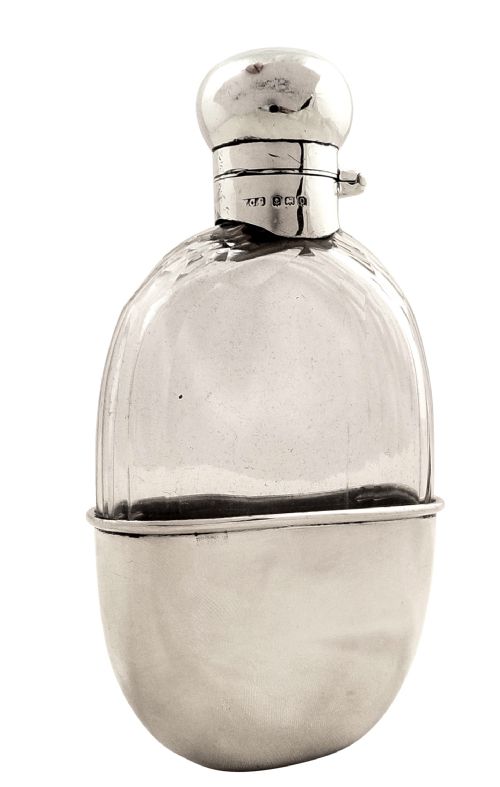 Antique Sterling Silver & Glass Hip Flask 1913