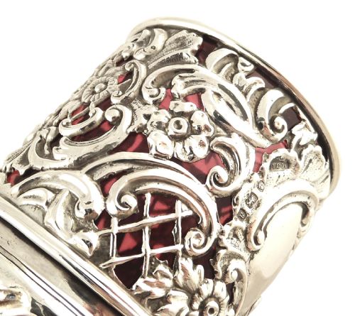 fig 1. Antique Victorian Silver Vanity Pot with Red Glass Liner 1900