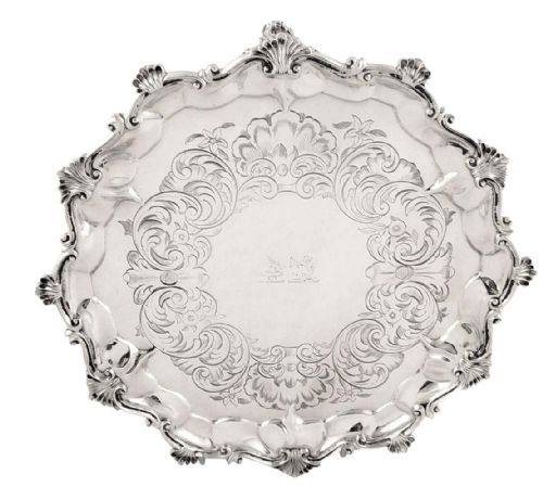 Antique Victorian Sterling Silver Tray/salver 1856