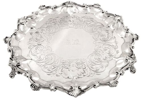 fig 1. Antique Victorian Sterling Silver Tray/Salver 1856