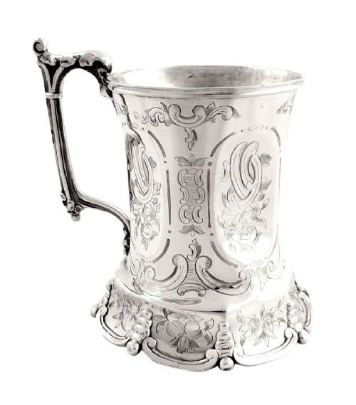 Unusual Antique Sterling Silver Mug/tankard 1853
