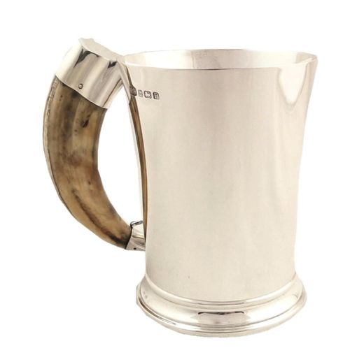 Unusual Antique Sterling Silver Pint Mug/tankard with Tusk Handle 1939