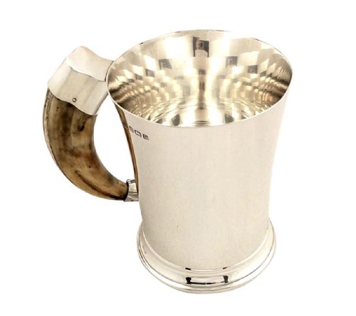 fig 1. Unusual Antique Sterling Silver Pint Mug/Tankard with Tusk Handle 1939