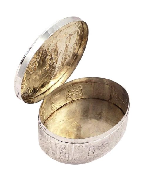 fig 2. Antique Edwardian Sterling Silver Trinket Box 1905 - Dancing Scenes