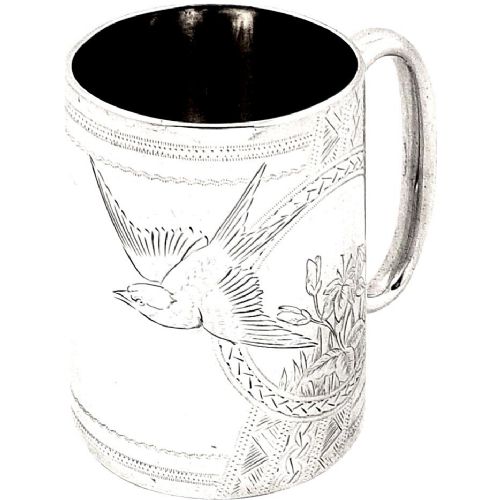 Antique Victorian Sterling Silver 'Bird' Mug 1880
