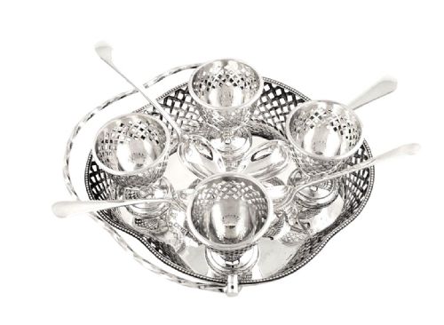 fig 1. Superb Antique Edwardian Sterling Silver 4 Egg Cruet Set 1907 - Walker & Hall