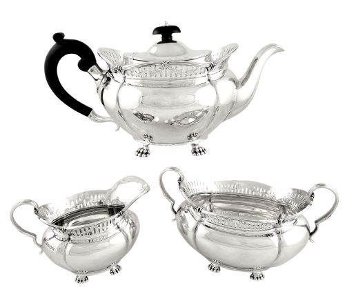 Antique Edwardian Sterling Silver Pierced Teaset - 1904 - Stewart of Glasgow