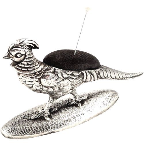 Antique Edwardian Sterling Silver 'Pheasant' Pin Cushion 1906