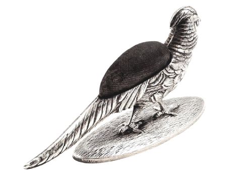 fig 1. Antique Edwardian Sterling Silver 'Pheasant' Pin Cushion 1906
