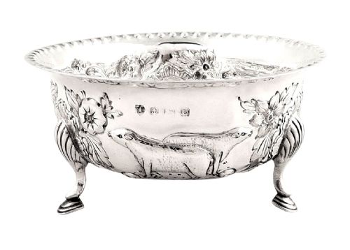 Superb Antique Sterling Silver Bowl with Animals 1913