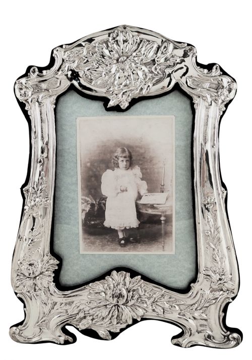 Large Antique Art Nouveau Sterling Silver 13" Photo Frame - 1910