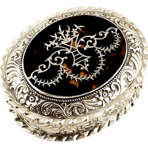 Antique Victorian Sterling Silver & Tortoiseshell Trinket Box 1892
