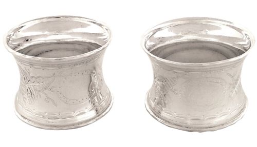fig 1. Pr Antique Victorian Sterling Silver Napkin Rings in Case 1877