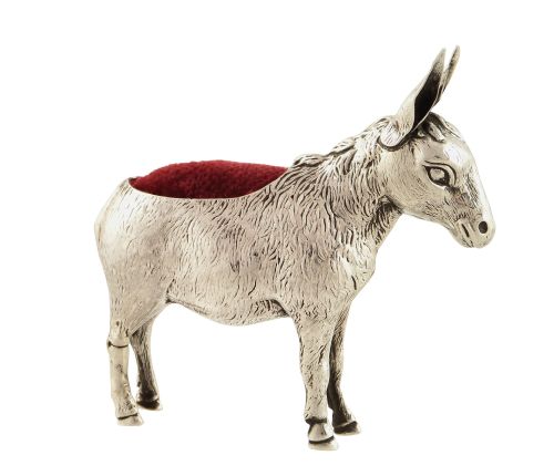 Rare Antique Sterling Silver Donkey Pin Cushion - 1910