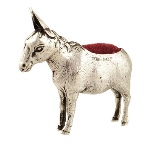 fig 1. Rare Antique Sterling Silver Donkey Pin Cushion - 1910
