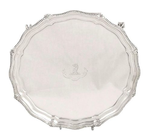 Antique Edwardian Sterling Silver 8" Tray / Salver 1906 - Armorial Crest