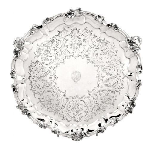 Antique Victorian Sterling Silver 10" Tray / Salver 1852
