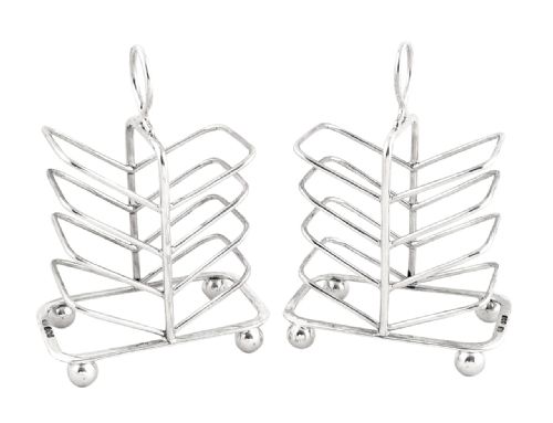 Pr Antique Solid Sterling Silver Toastracks 1929