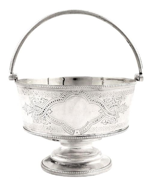 Antique Victorian Sterling Silver Bowl/basket with Swing Handle 1871