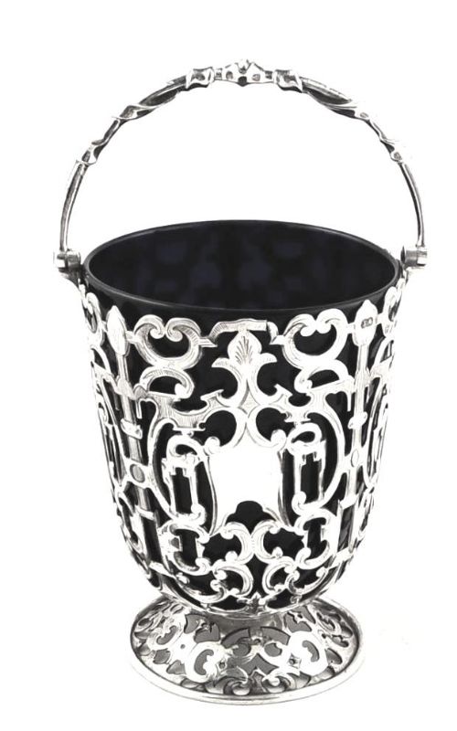 Antique Victorian Sterling Silver Basket with Liner - 1854 - Joseph Angell II