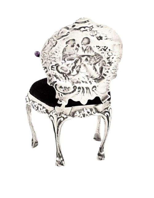 fig 1. Large Antique Sterling Silver Chair Pin Cushion 1902