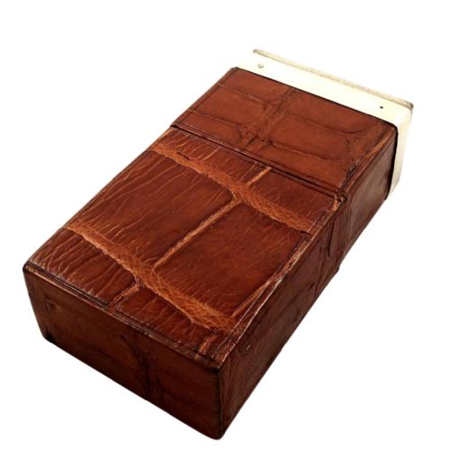 fig 1. Antique Sterling Silver Crocodile Leather Pin Cushion/Needle Box - 1915 Goldsmiths