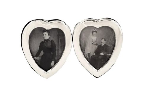 Pr Antique Edwardian Sterling Silver Heart Shape Photo Frames 1905