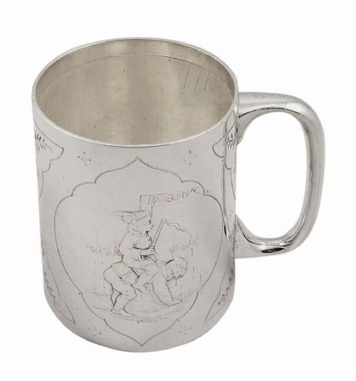 Antique Victorian Sterling Silver Christening Mug - 1883 Nursery Rhyme