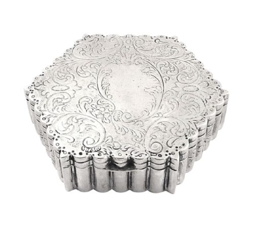 Antique Hexagonal Shape German Silver Trinket Box C1880