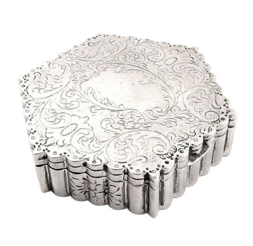 fig 1. Antique Hexagonal Shape German Silver Trinket Box c1880