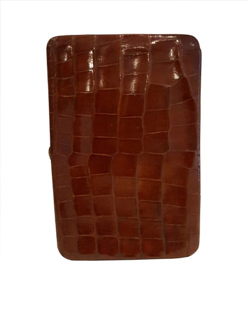 fig 1. Antique Crocodile Leather & Hallmarked Gold Card Case/Wallet - 1928 MAPPIN & WEBB