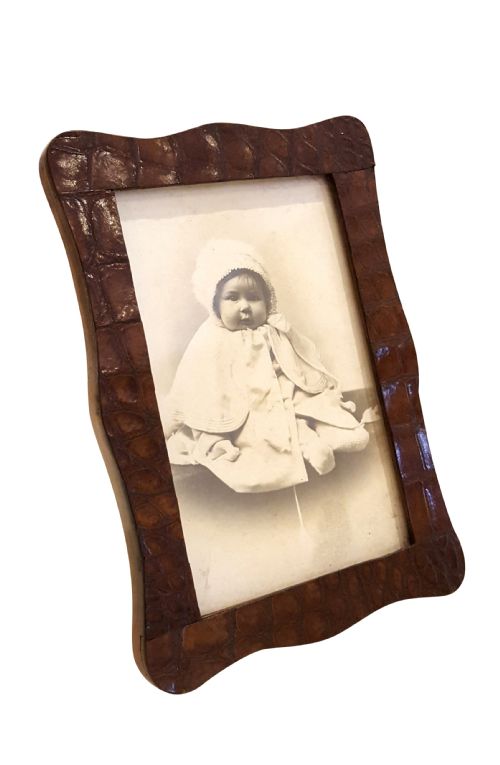Antique Genuine Crocodile Leather & Oak Photo Frame C1880