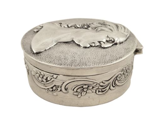 fig 1. Antique Sterling Silver Circular Box with King George III Head - 1916